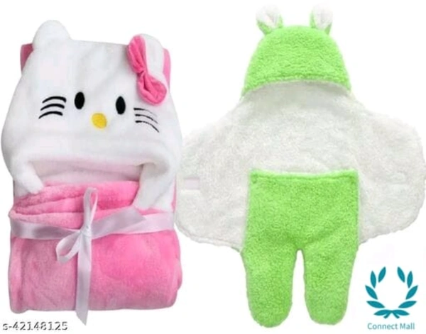 New Born Baby Combo Pack Hooded Wearale Wrapper And Baby Bath towel